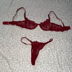 She + Sky Lace Bra Set in Deep Red